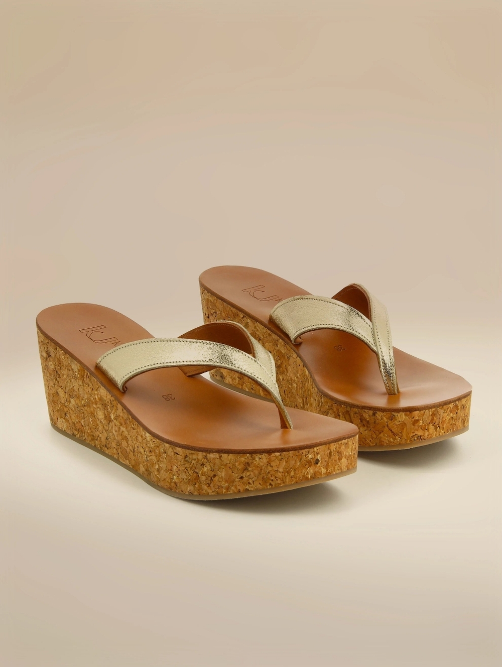K. Jacques St. Tropez Diorite Gold Leather And Cork Sandals
